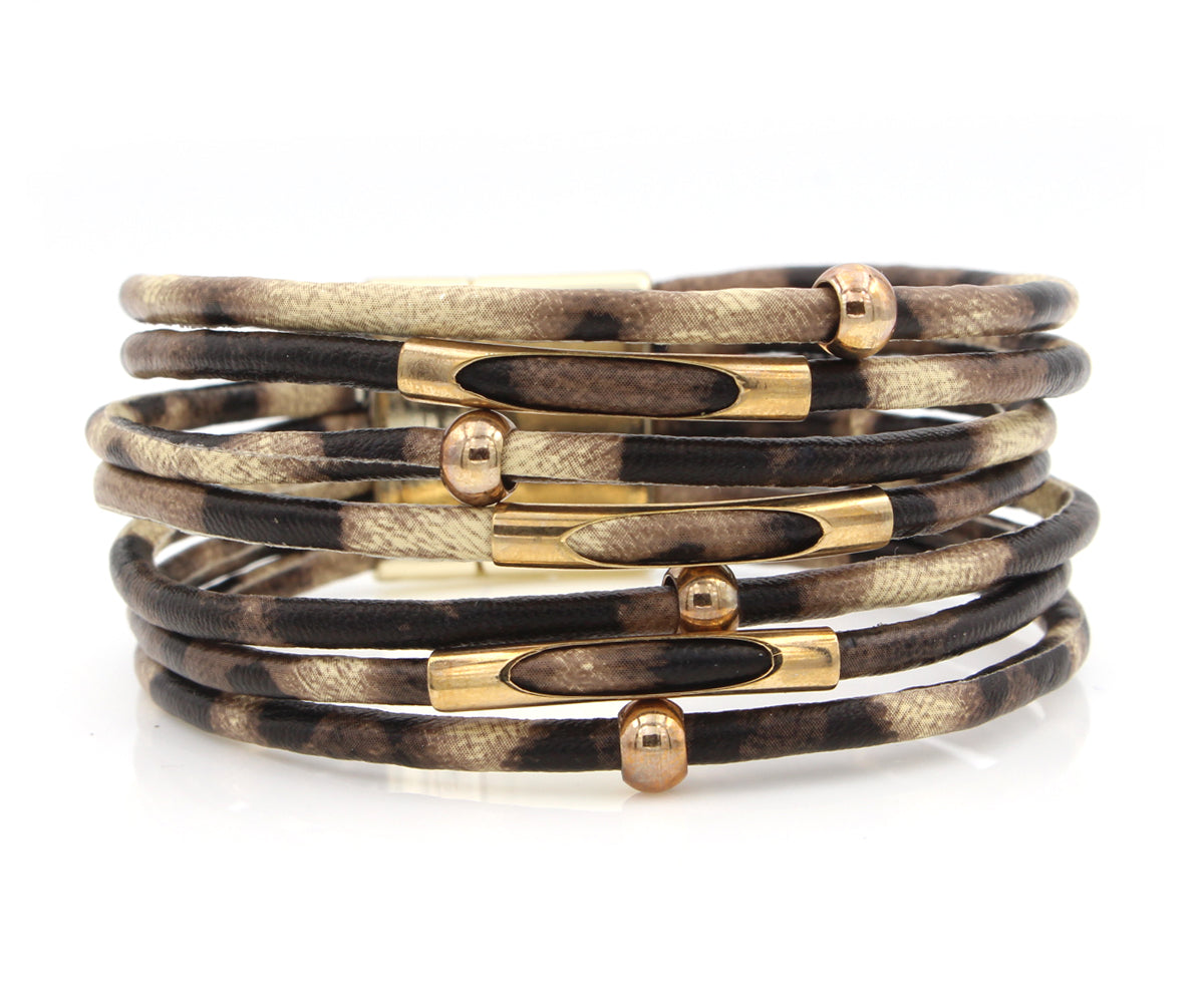Tan Animal Multirow Leather Bracelet