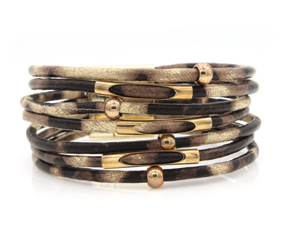 Tan Animal Multirow Leather Bracelet
