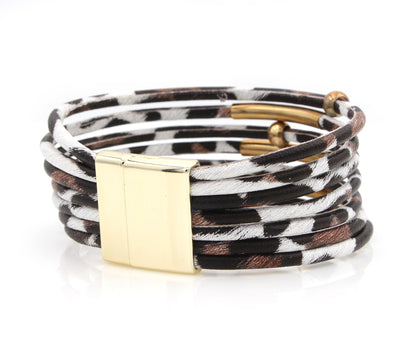 Pulsera de cuero blanco con estampado animal de leopardo