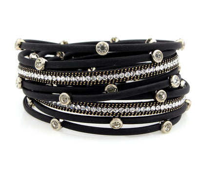 Matte Black Rhinestone Double Wrap Bracelet