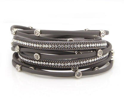 Matte Gray Rhinestone Double Wrap Bracelet