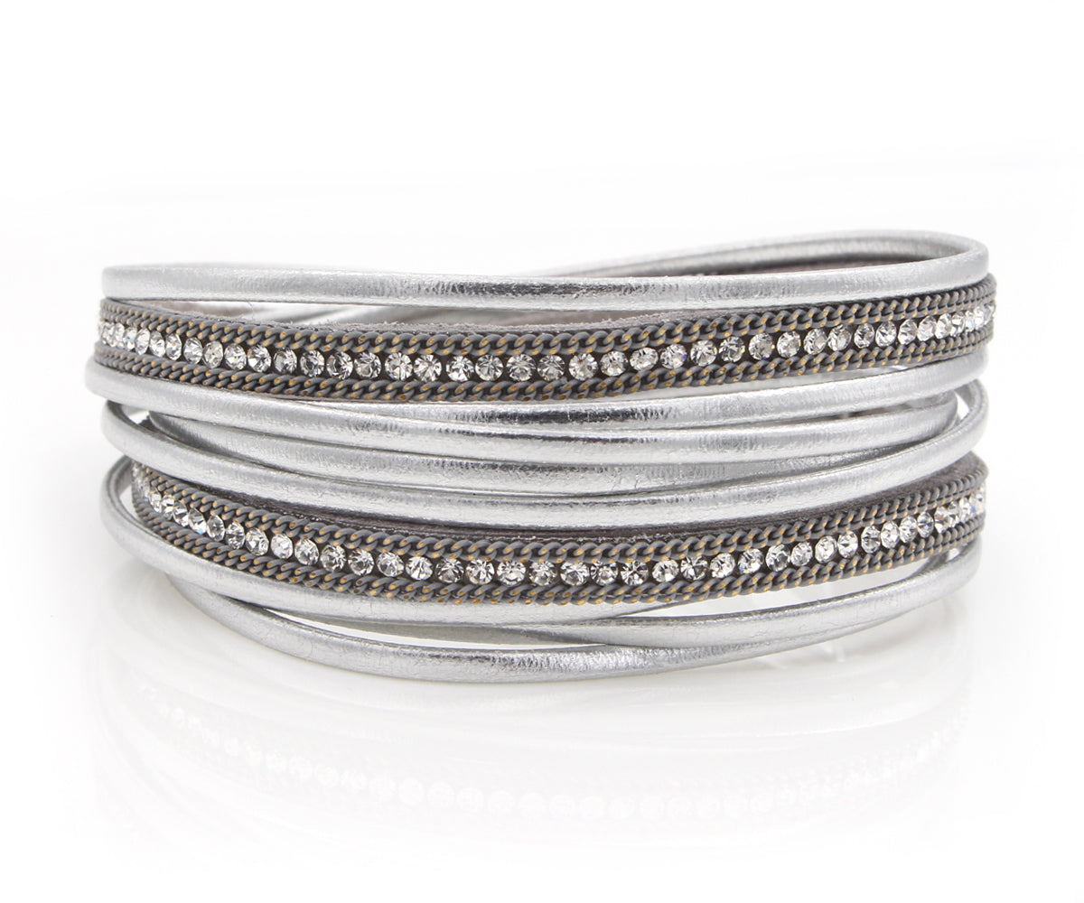Sparkly Metallic Silver Double Wrap Bracelet