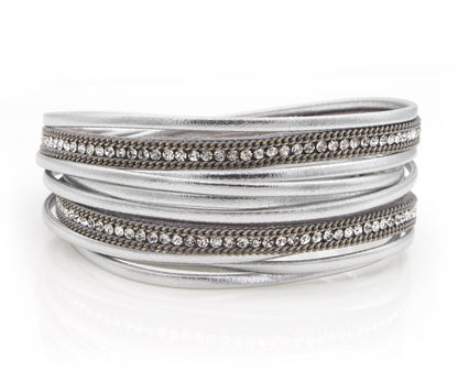Sparkly Metallic Silver Double Wrap Bracelet