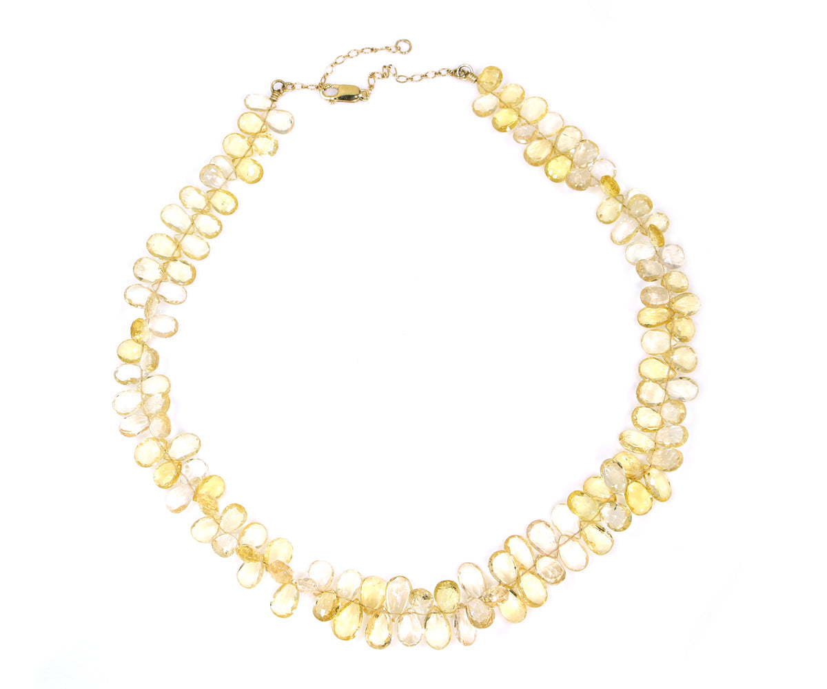 Yellow Aquamarine Briolette Gold Strand Necklace