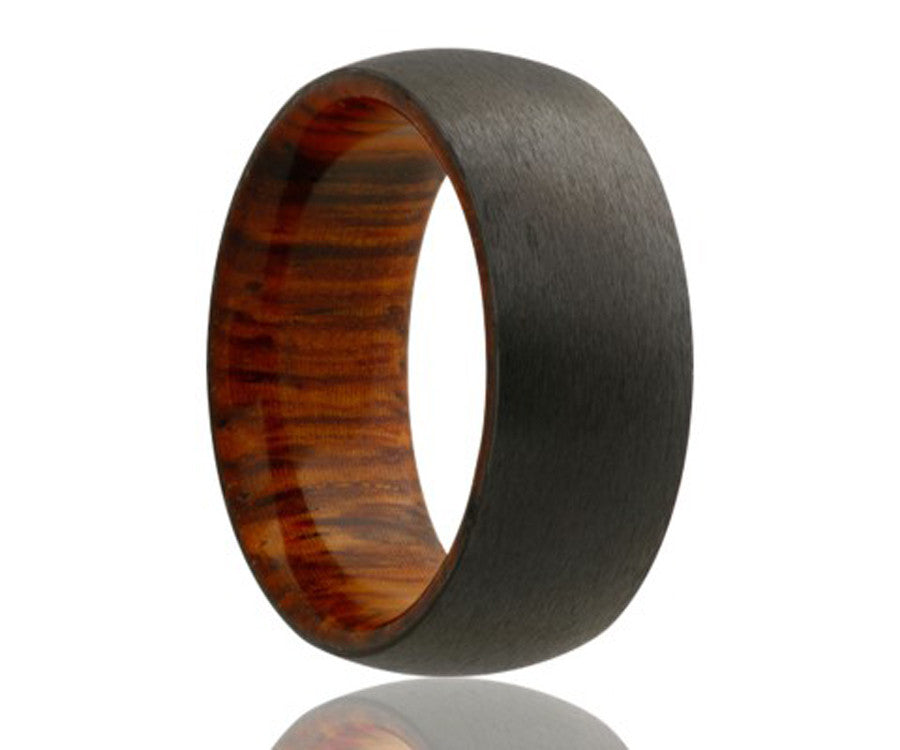 Black Zirconium Cocobolo Wood Inlay Ring mens wedding band