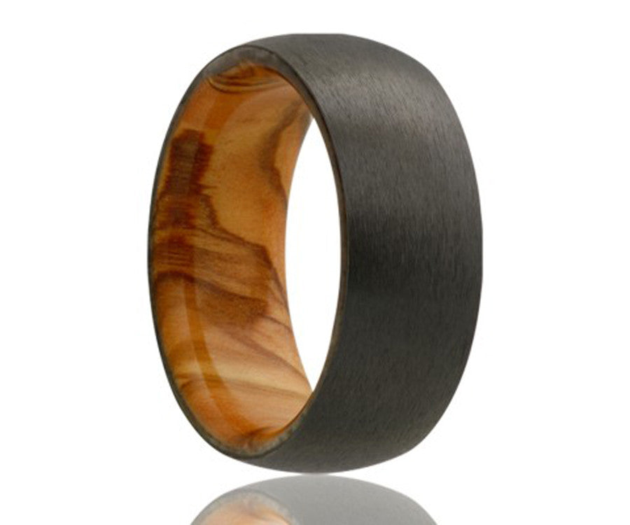 Black Zirconium Olive Wood Inlay Ring