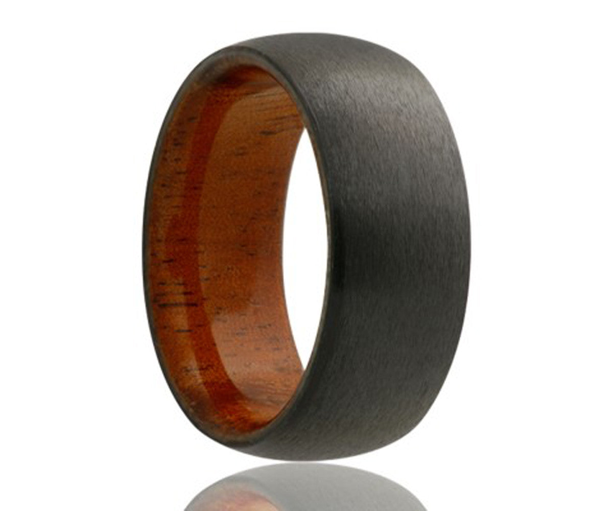 Black Zirconium Koa Wood Inlay Ring