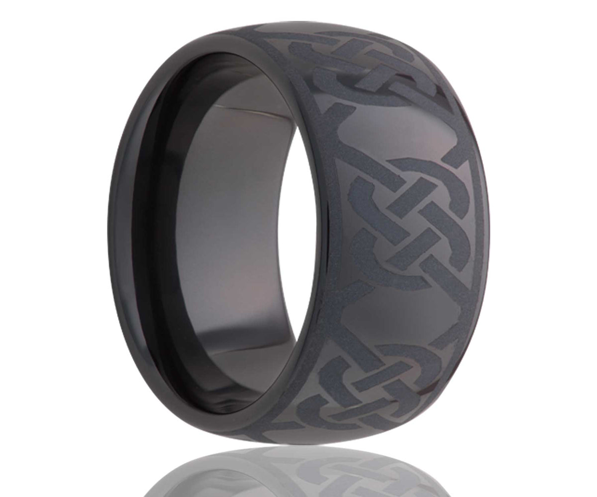 Black Laser Engraved Infinity Knot Ceramic Ring
