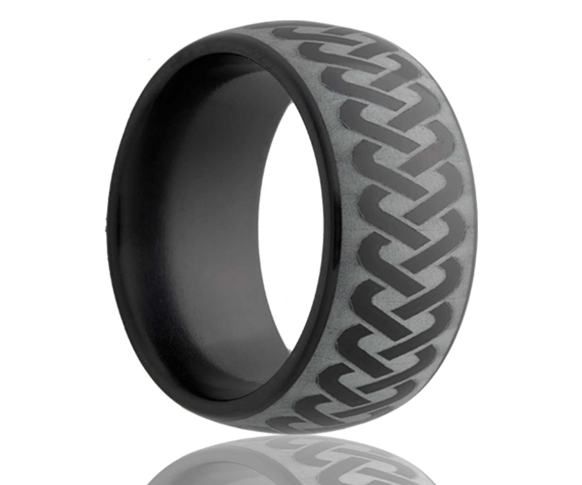 Black Laser Engraved Braided Ceramic Ring