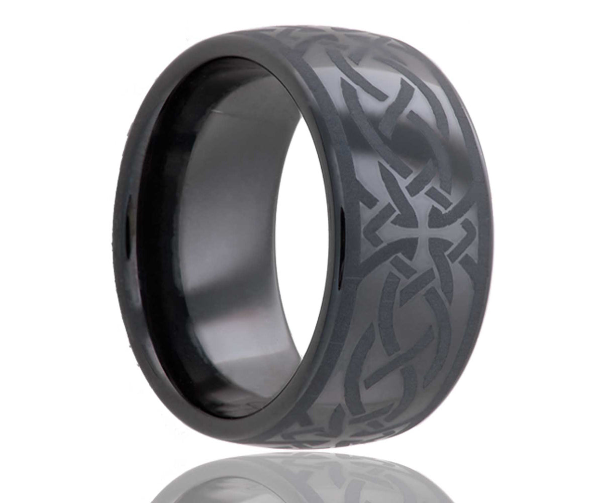 Black Laser Engraved Cross Ceramic Ring