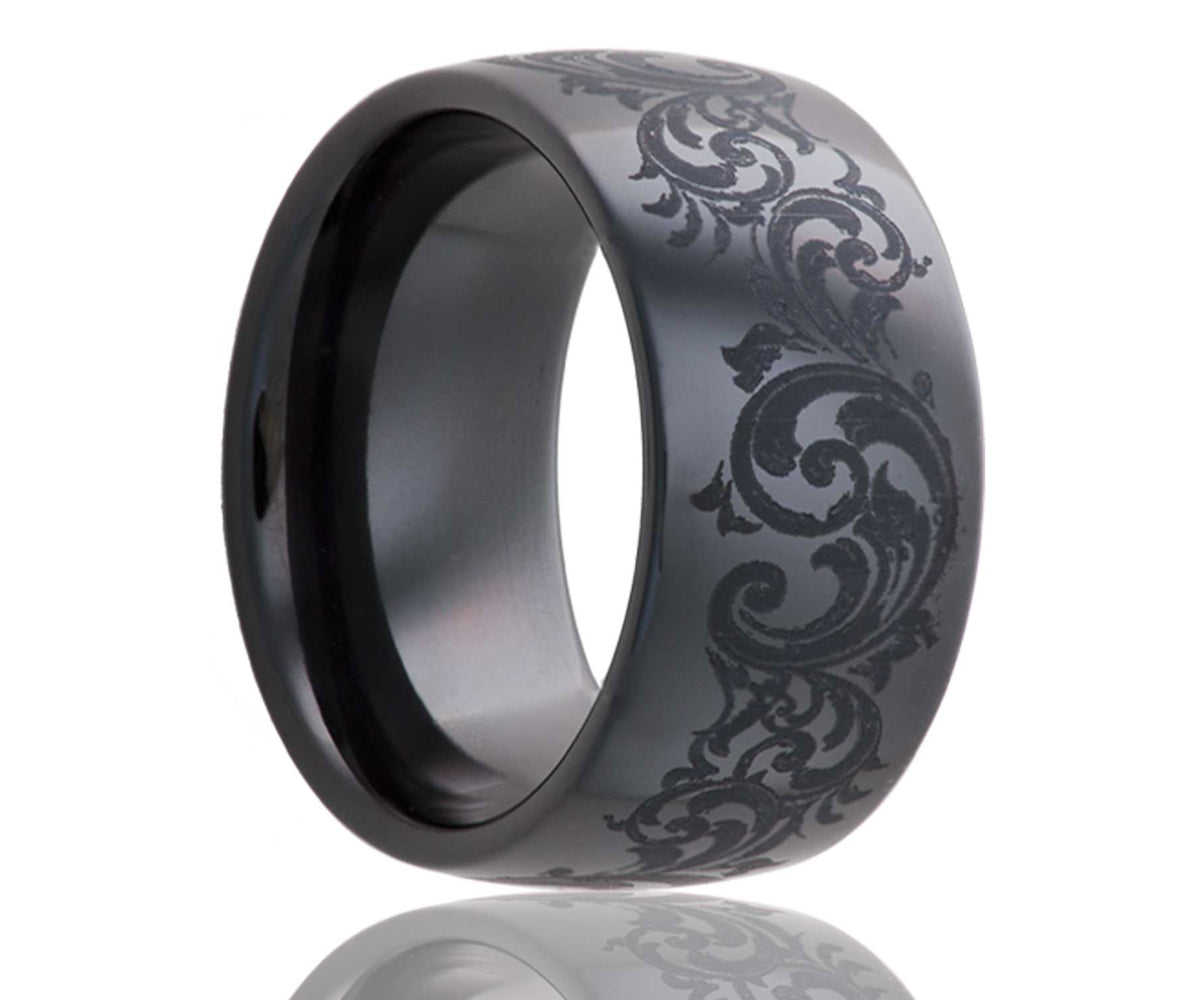 Anillo de cerámica con espiral grabada con láser en color negro