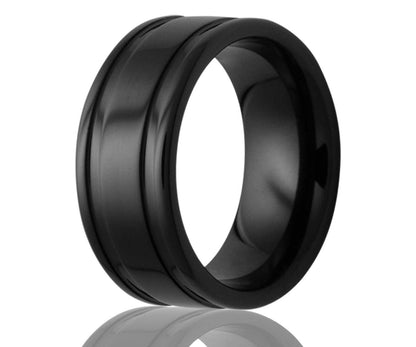 black ceramic grooved edge polished ring