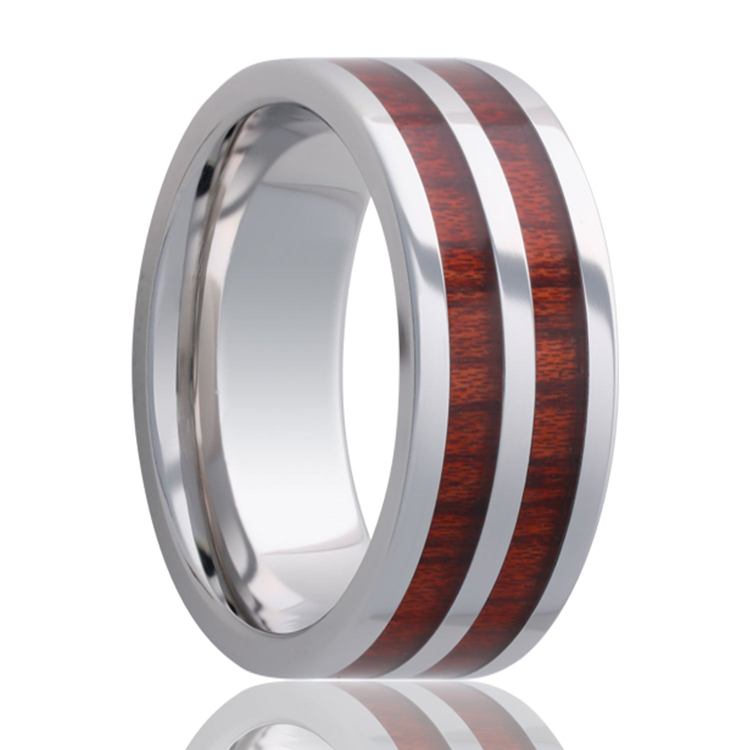 Pipe Cut Cobalt band, all high polish with blood wood inlays.
