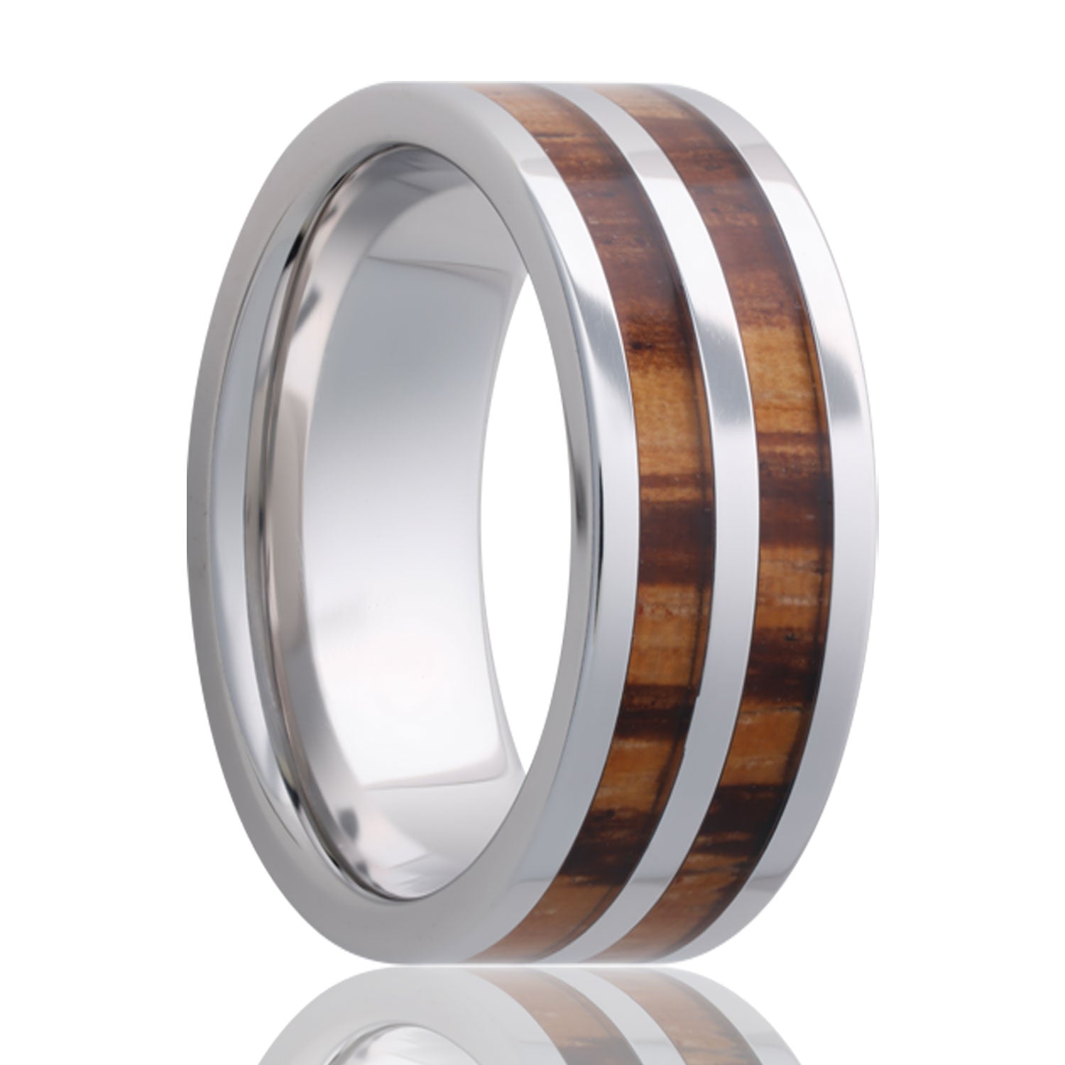 Pipe Cut Cobalt band, all high polish with zebra wood inlays.