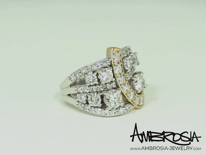 Wide Two-Tone Swirl Diamond Family Ring