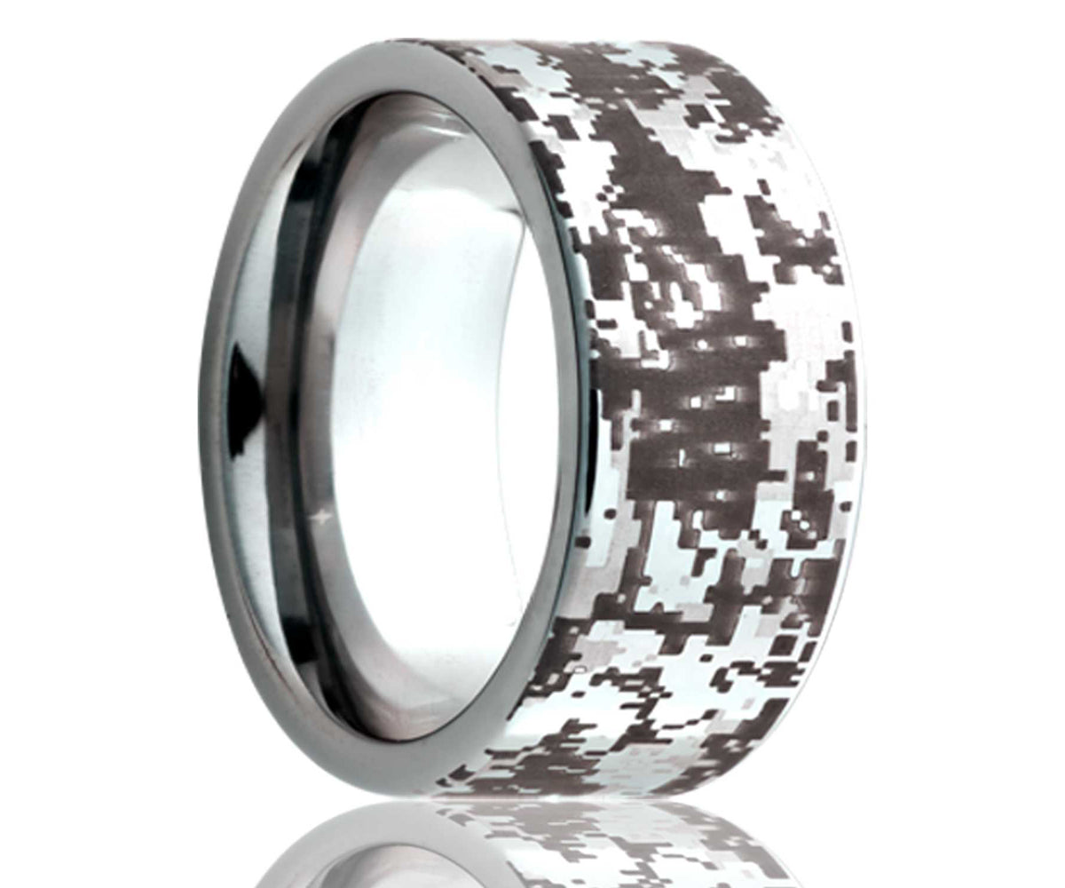 Anillo de titanio plano con píxeles grabados con láser