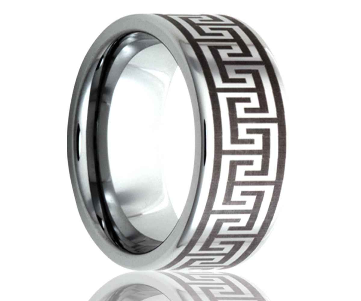 Anillo geométrico plano de titanio grabado con láser