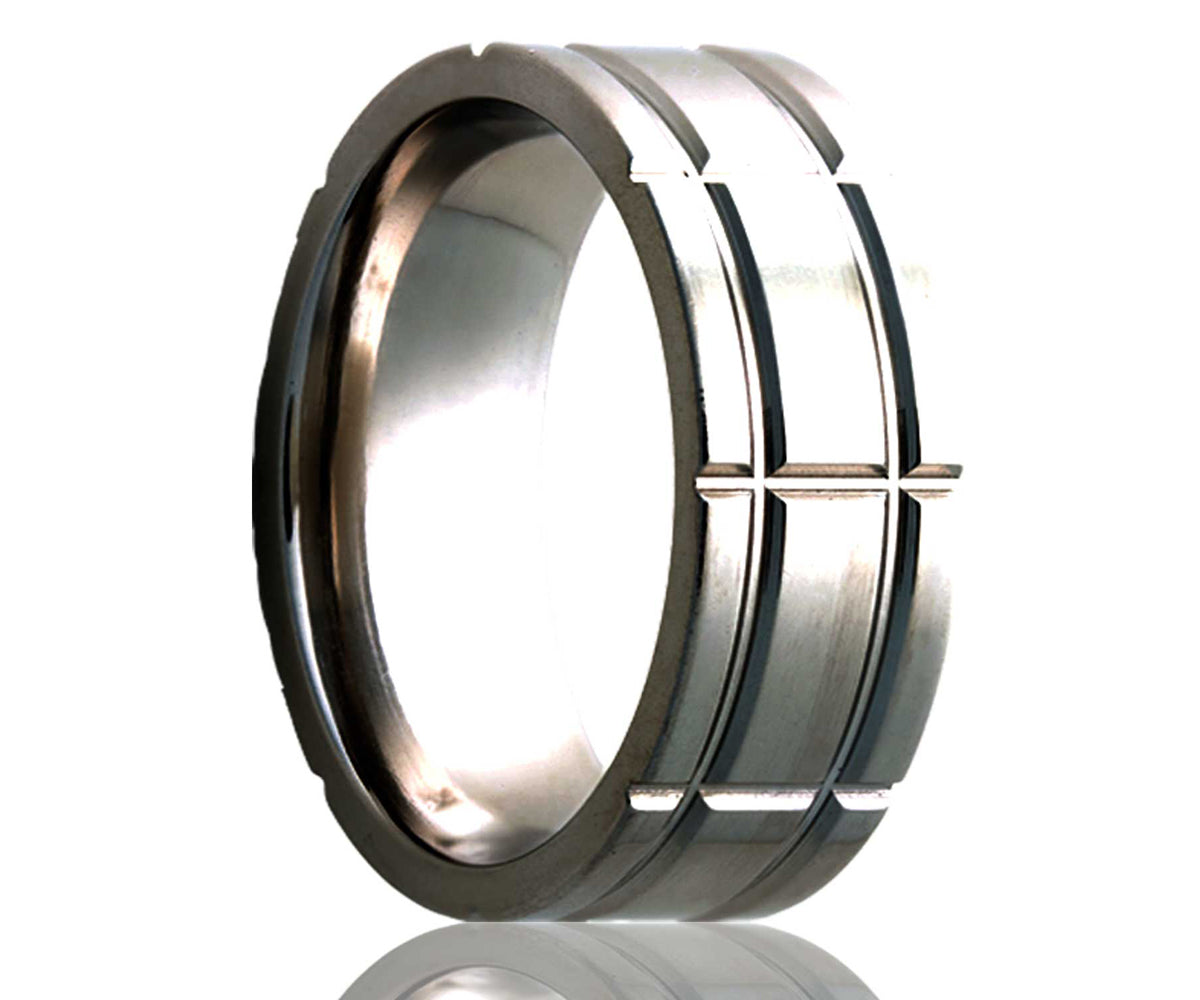 Anillo fresado de titanio con ranuras anchas y planas entrecruzadas
