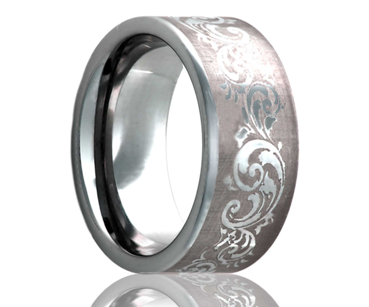 Anillo de titanio plano con espiral grabado con láser