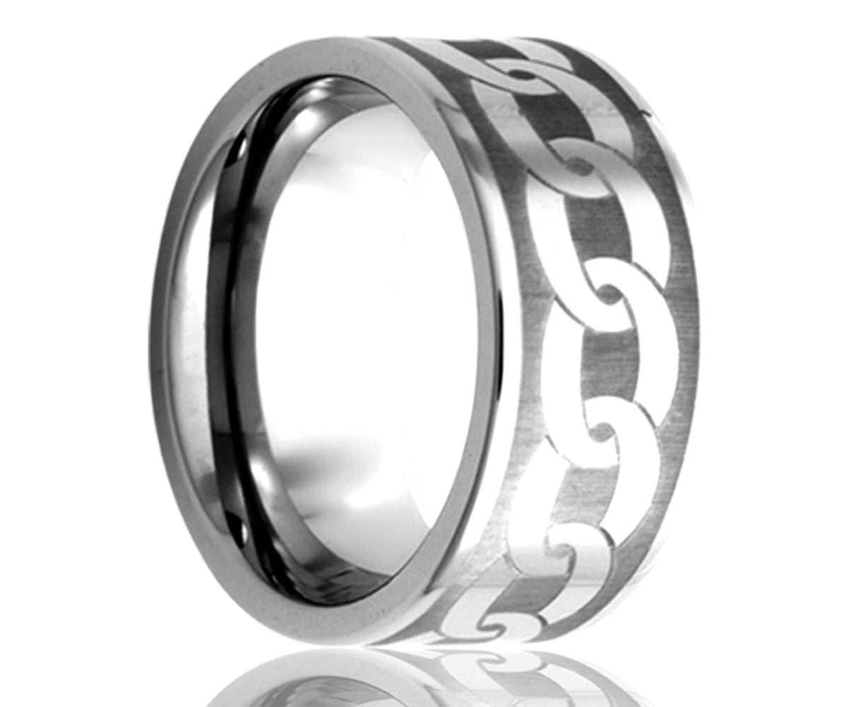 Men's Flat Tungsten Laser Engraved Chain Link Wedding Ring