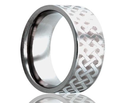 Men's Flat Tungsten Laser Pattern Wedding Ring 
