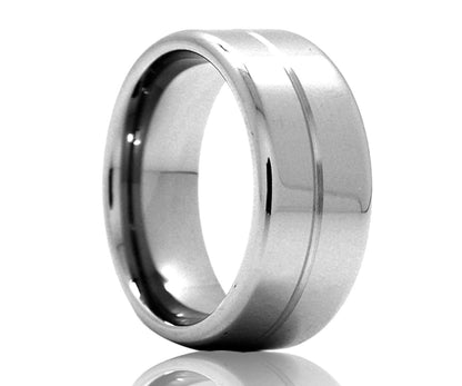 Men's Flat Tungsten Groove In The Center Wedding Ring
