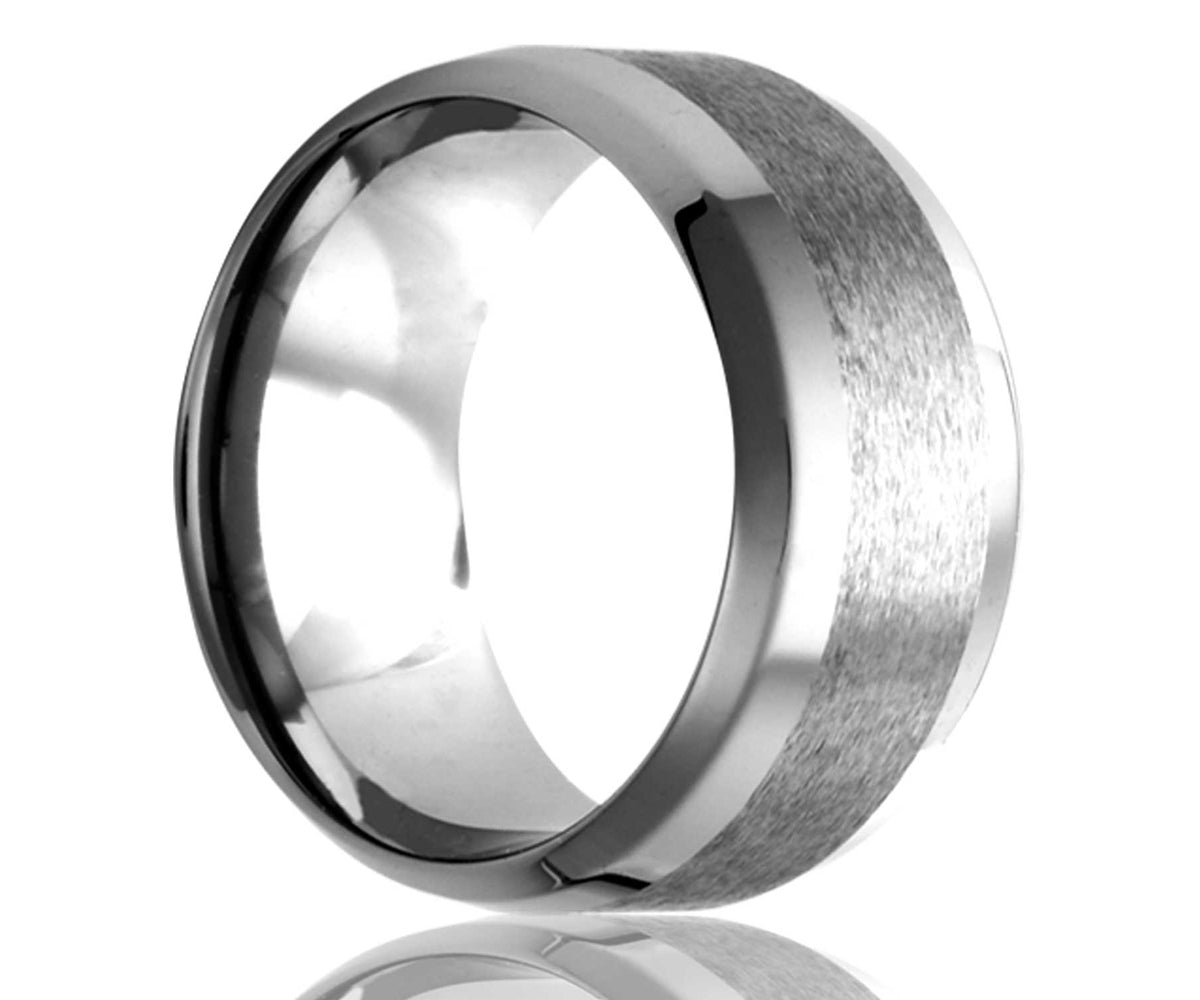 Men's Double Beveled Edge Tungsten With A Satin Center Wedding Ring