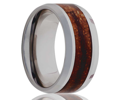 Men's Beveled Edge Tungsten Band Zebra Wood Inlay Wedding Ring