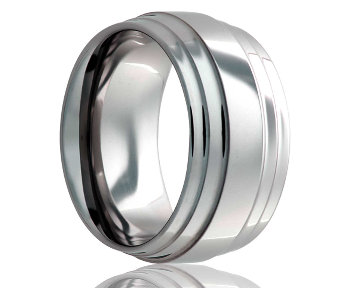 Men's Double Step Edge Tungsten Band Wedding Ring