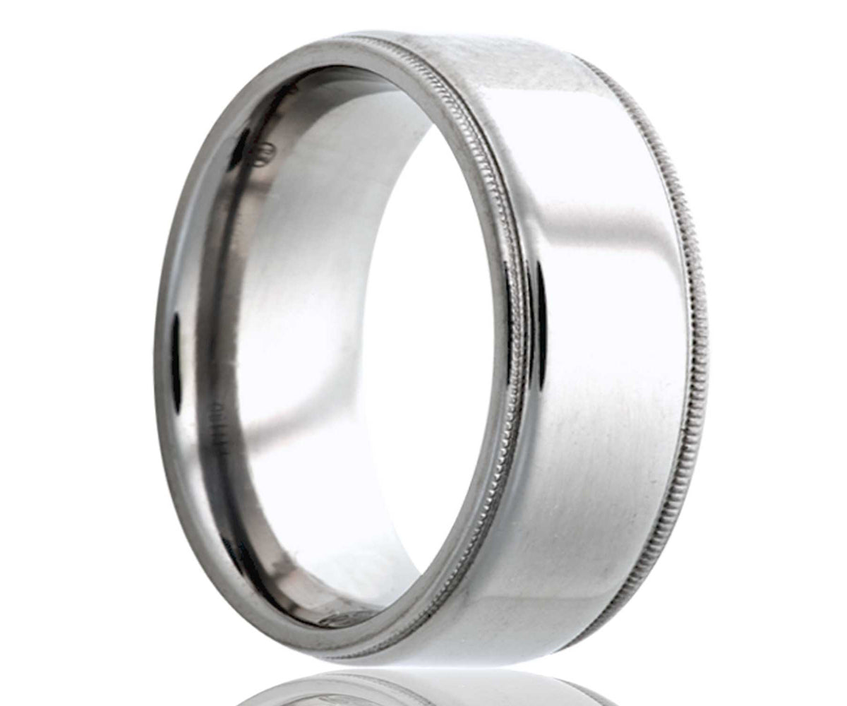 Men's Step Edge Tungsten Band With Two Millgrains On Edges Wedding Ring