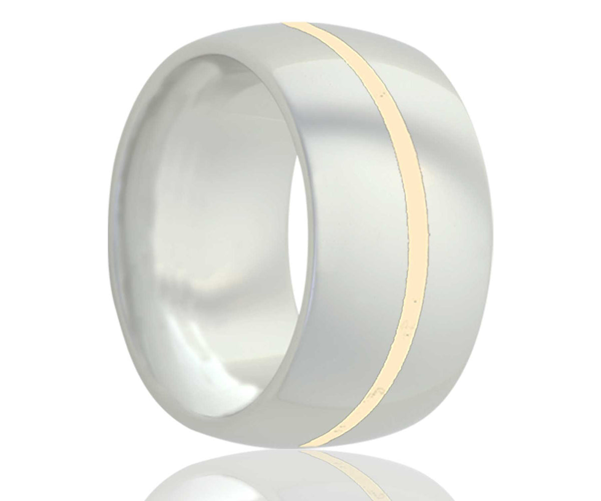 Anillo de cerámica blanca con incrustaciones de oro amarillo