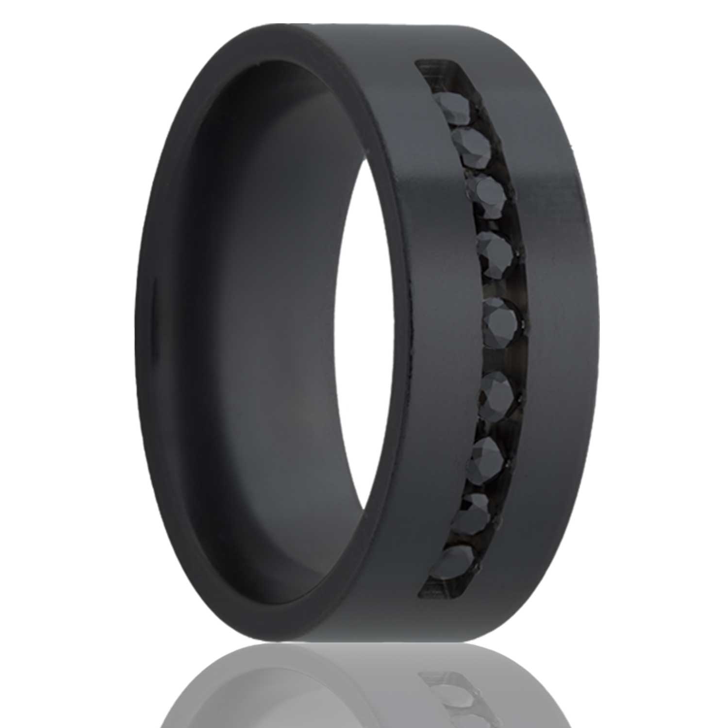 Flat Zirconium band, polished with approximately .30 ctw.
