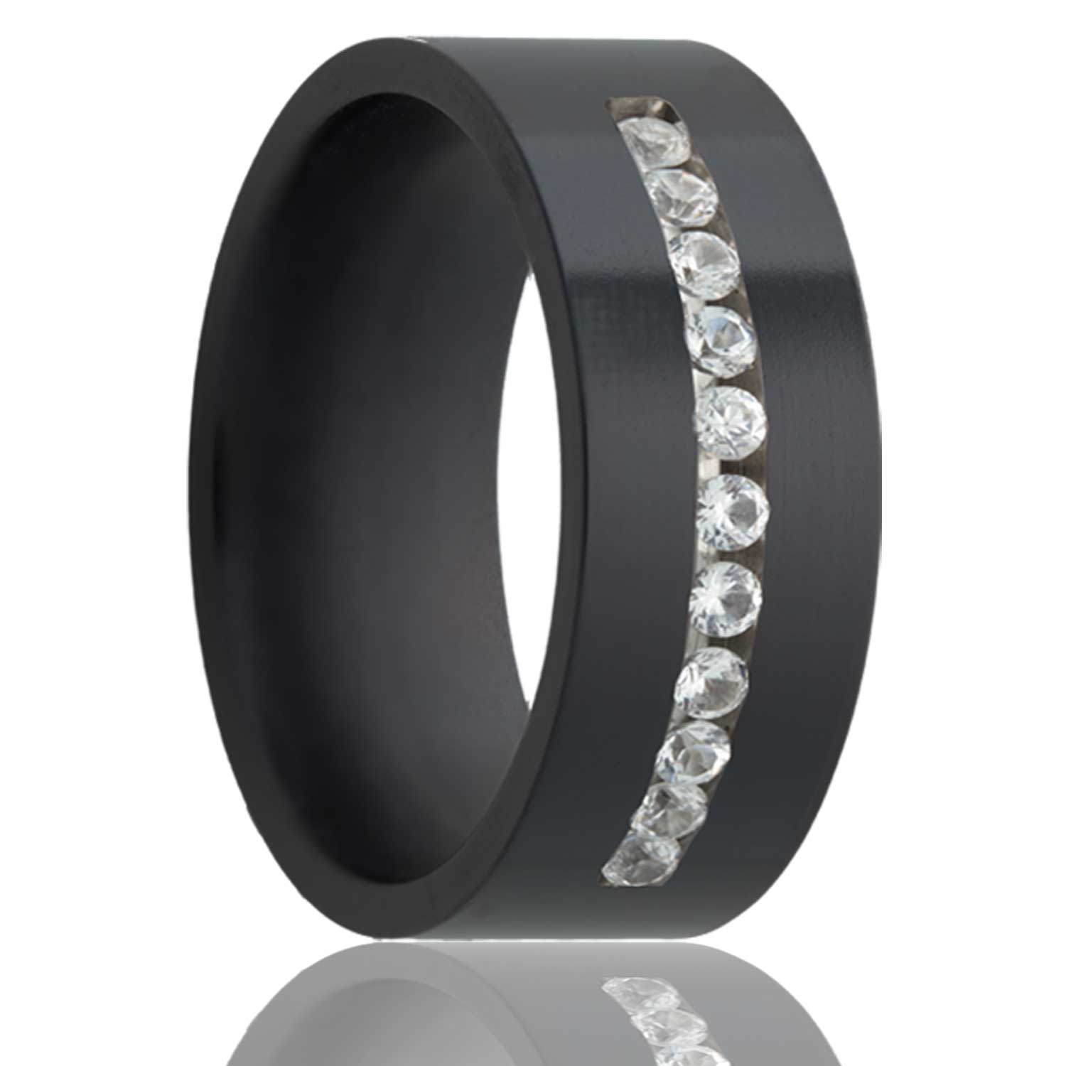 Flat Zirconium band, polished with approximately .30 ctw.