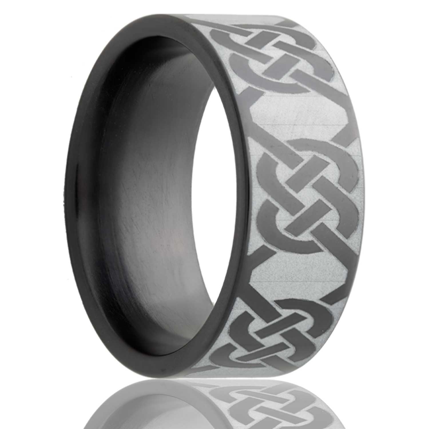 Flat Zirconium band, all high polish with a laser pattern.