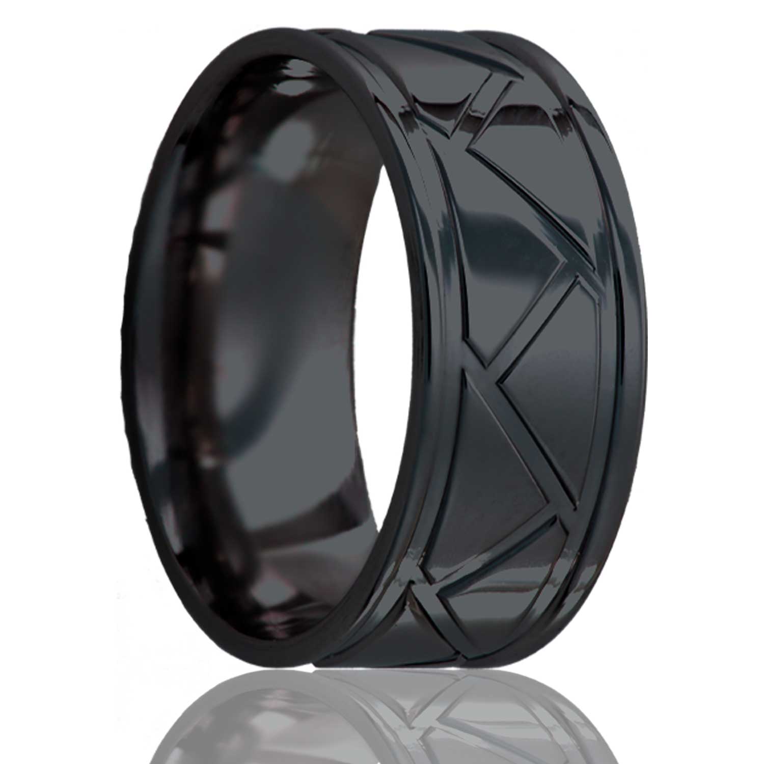 Men's Flat Zirconium ring with a milled pattern Wedding Ring