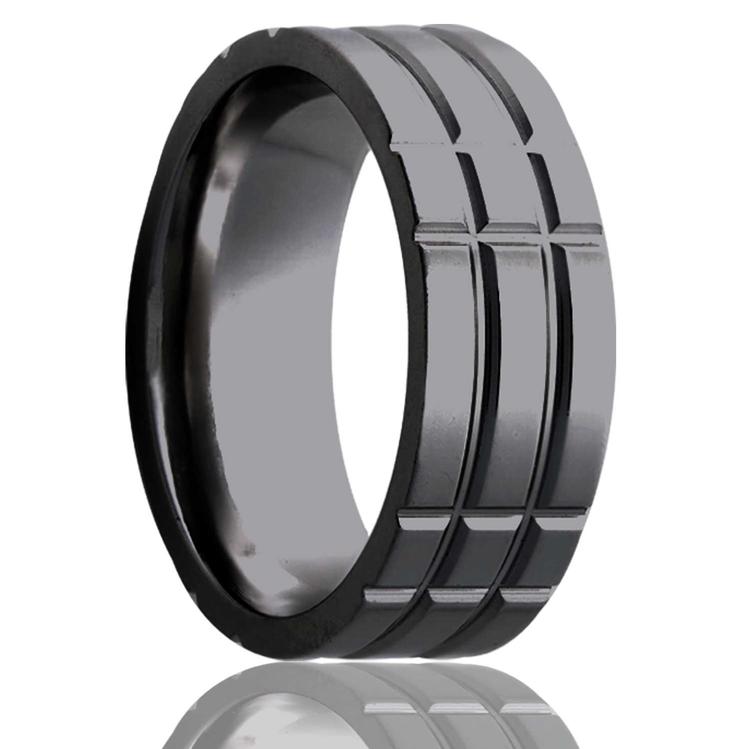 Flat Zirconium ring with a milled pattern.