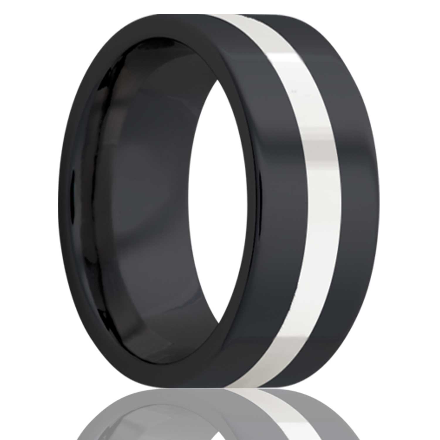 Men's Flat Zirconium band, all high polish with 2mm argentium silver inlay Wedding Ring