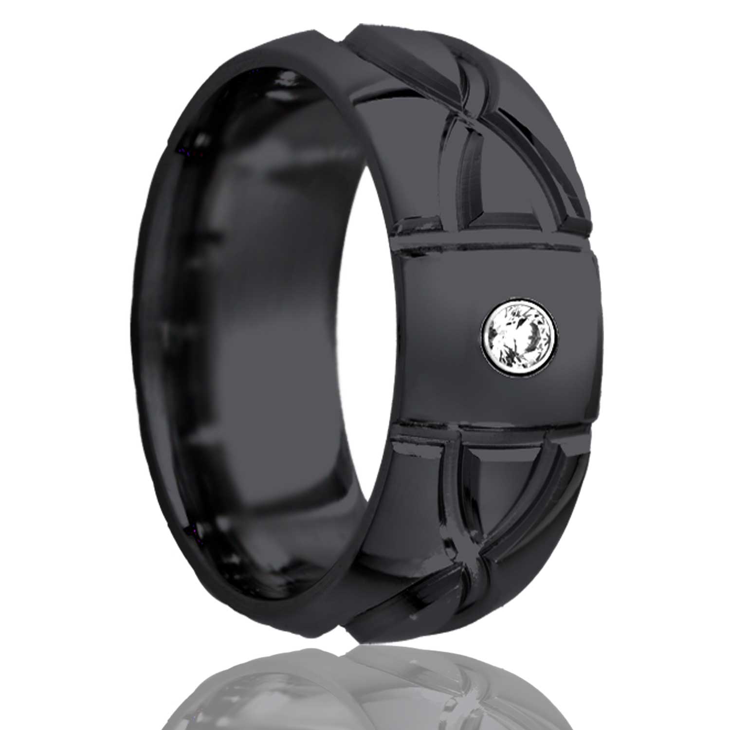Men's Dome Zirconium ring with a milled pattern .06 G-H color SI1 Wedding Ring