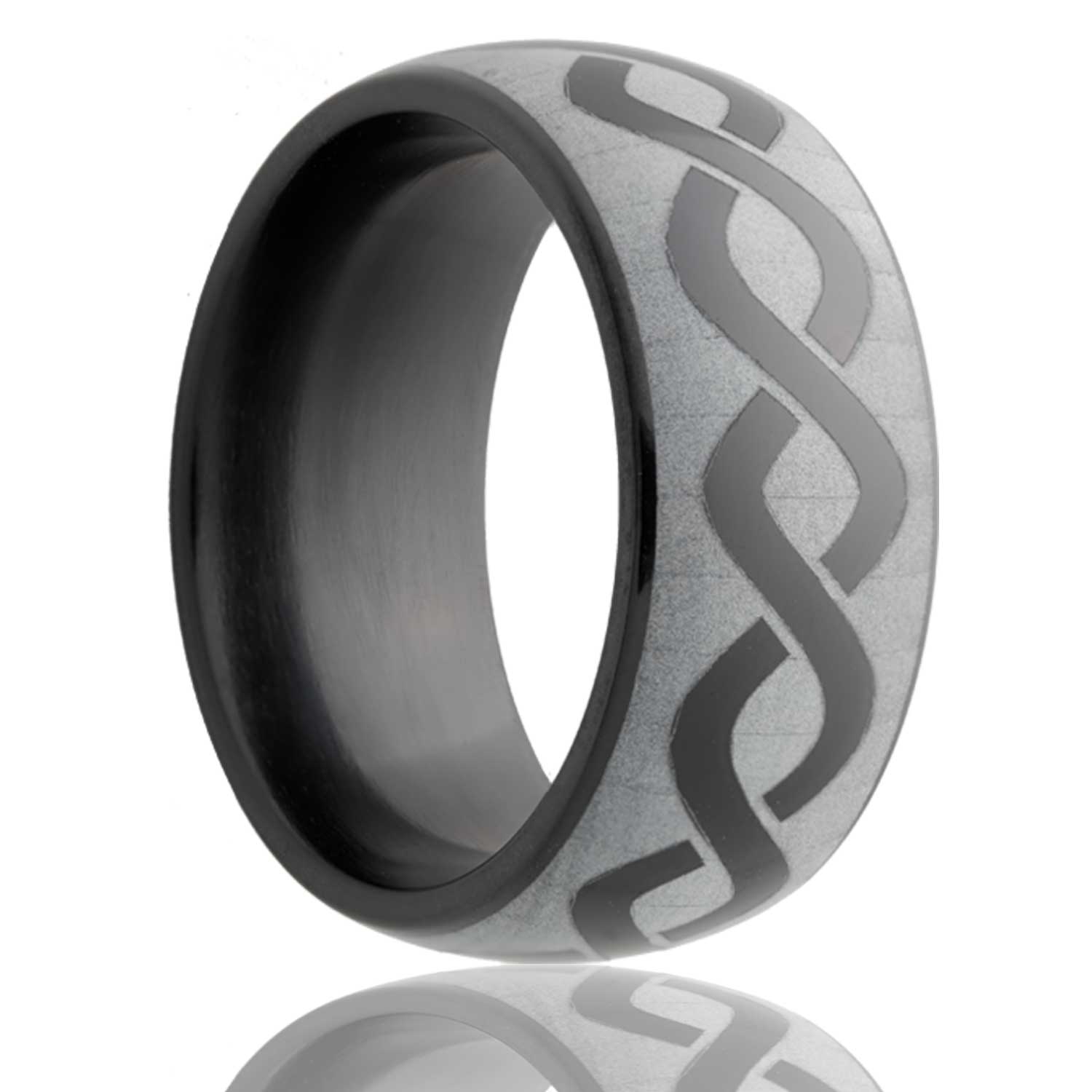 Dome Zirconium band, all high polish with a laser pattern