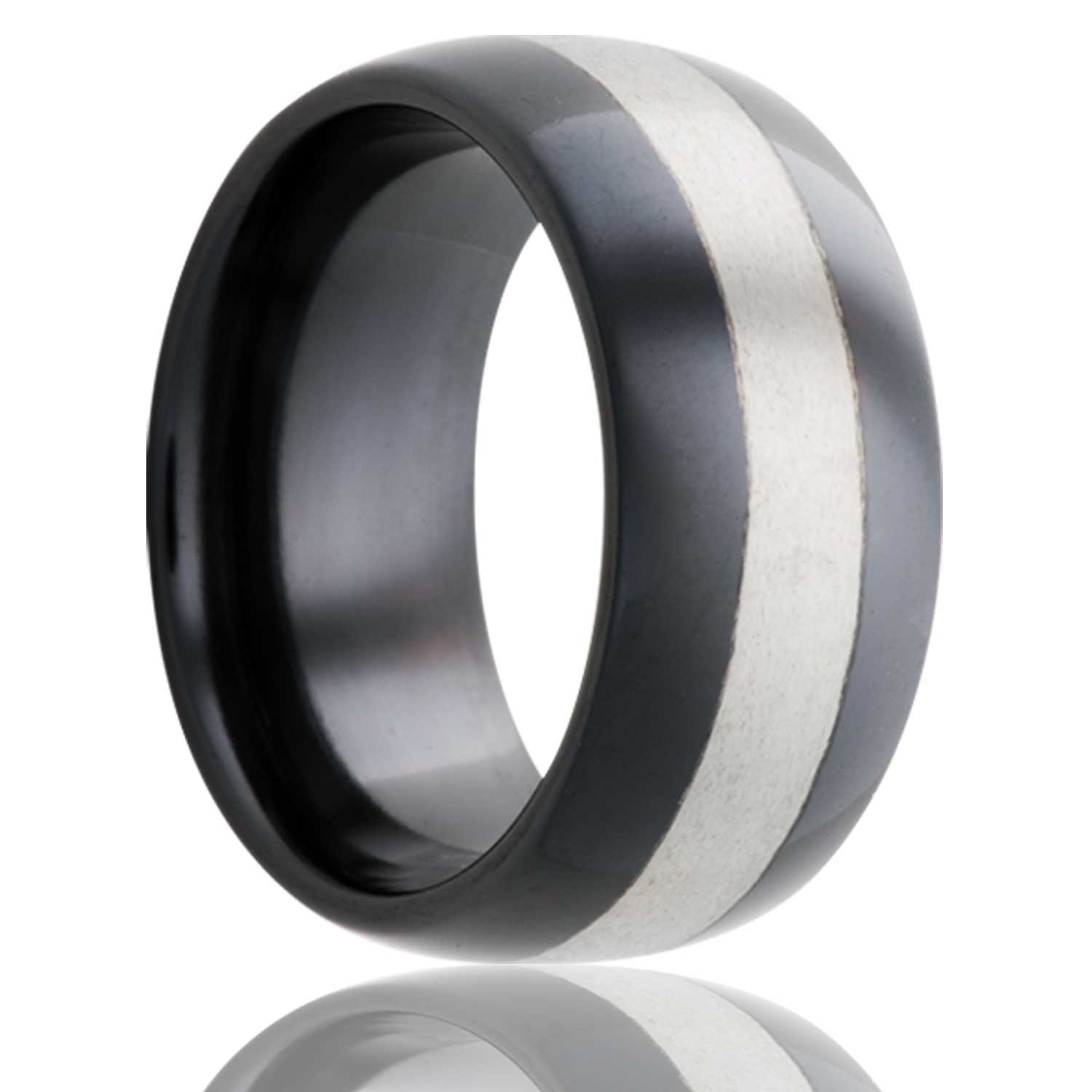 Men's Dome Zirconium band, high polish finish with a satin stripe in the center Wedding Ring