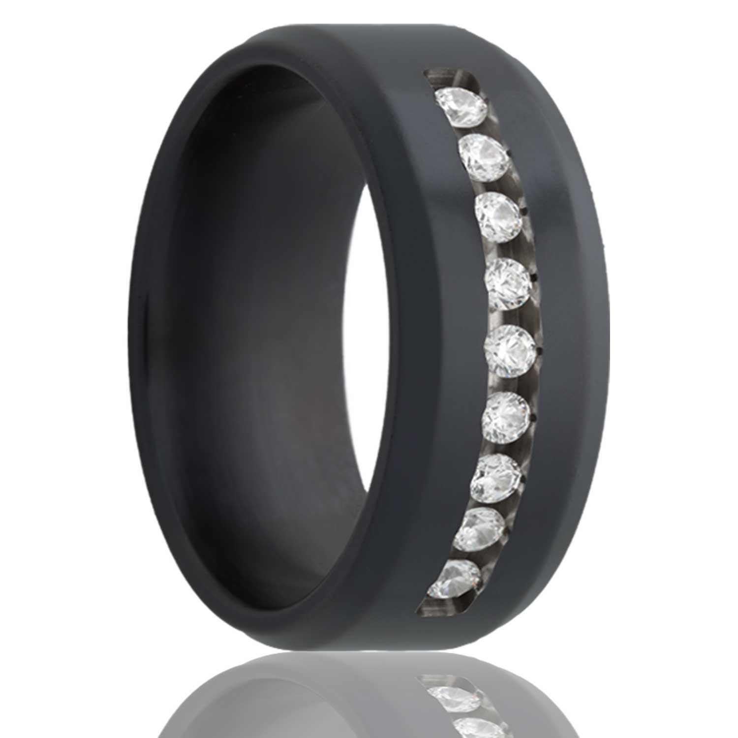 Men's Beveled edge Zirconium band, polished with approximately .30 ctw wedding ring