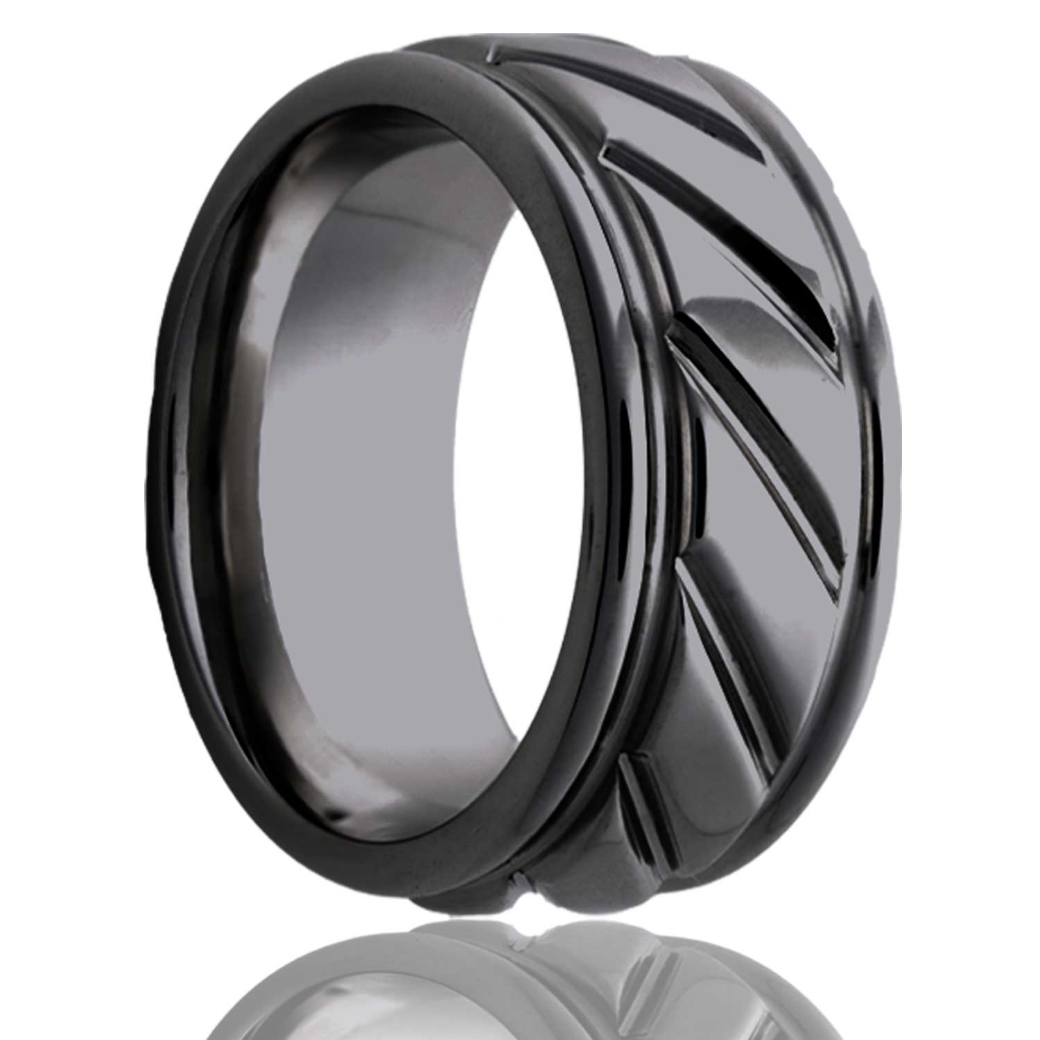Twist Double Grooved Edge Black Zirconium Ring mens wedding band