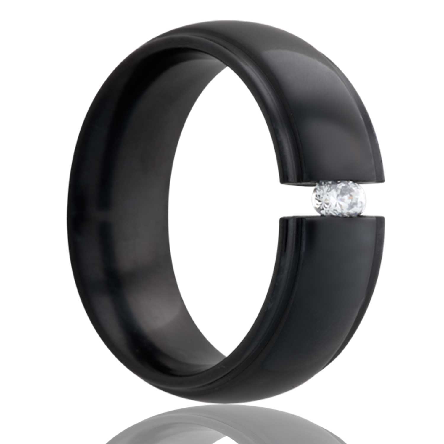 Men's Dome step edge Zirconium tension set ring with a 3mm stone wedding ring