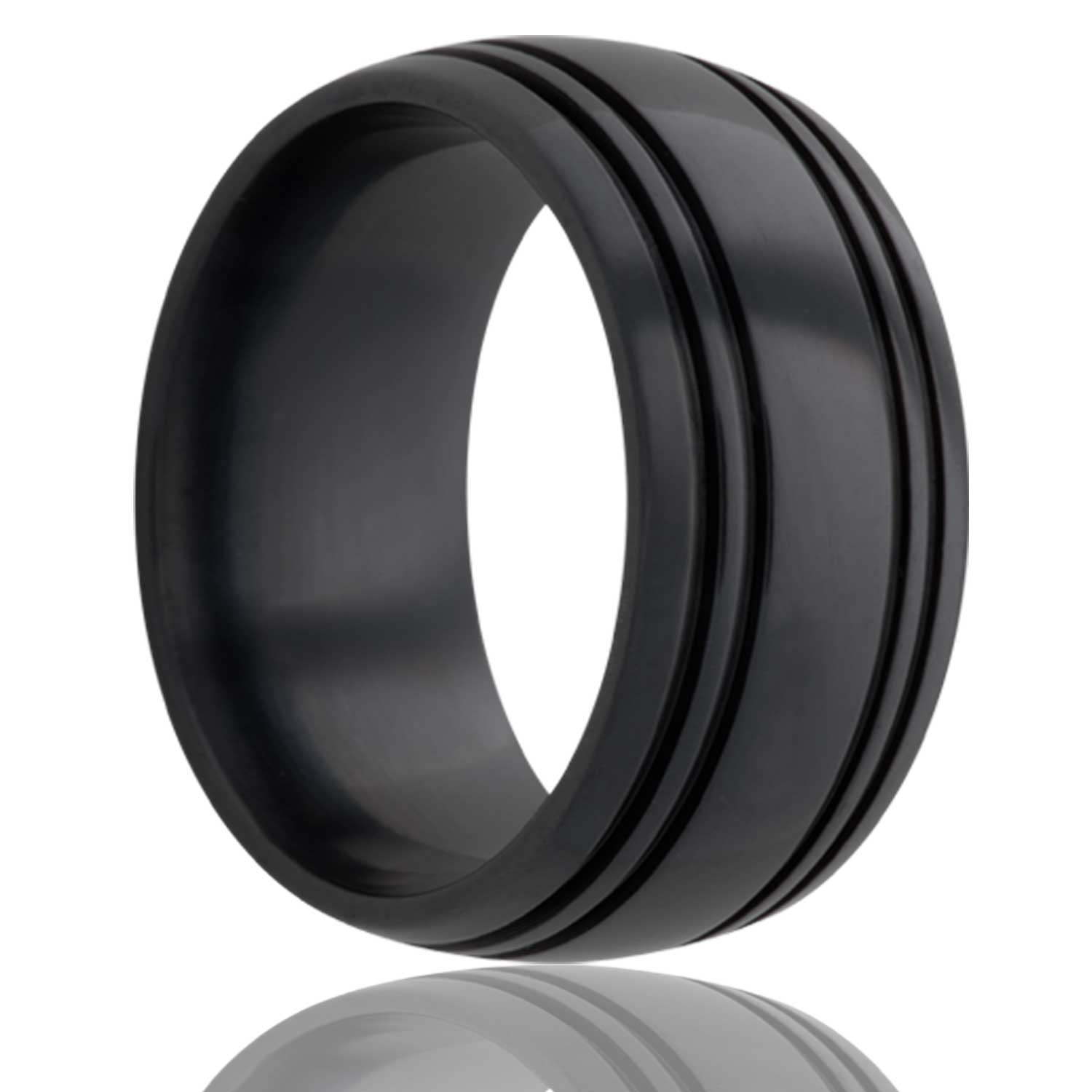 Men's Dome Zirconium ring with four grooves all high polish wedding ring