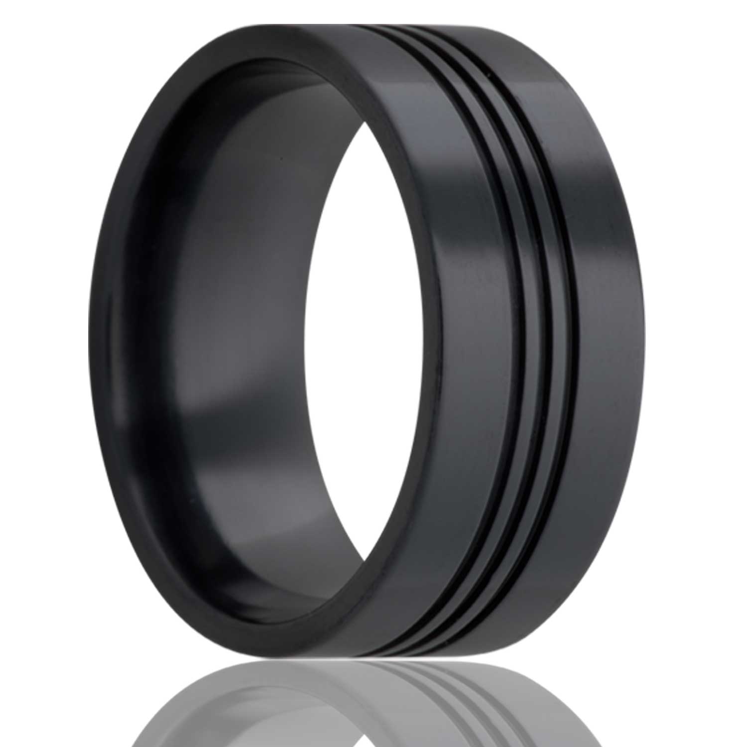 Men's Flat Zirconium ring with three grooves all high polish wedding ring