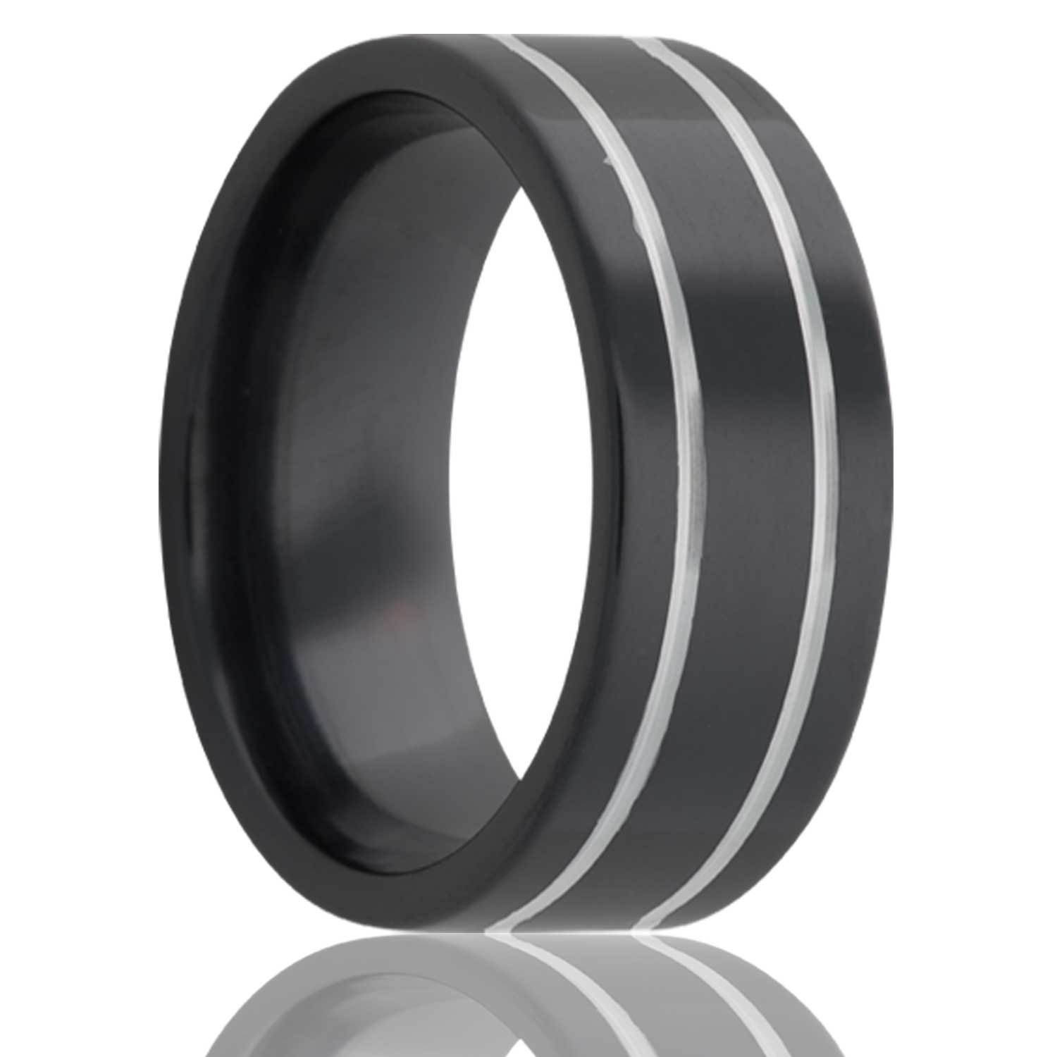 Men's Flat Zirconium band, all high polish with two grooves wedding ring