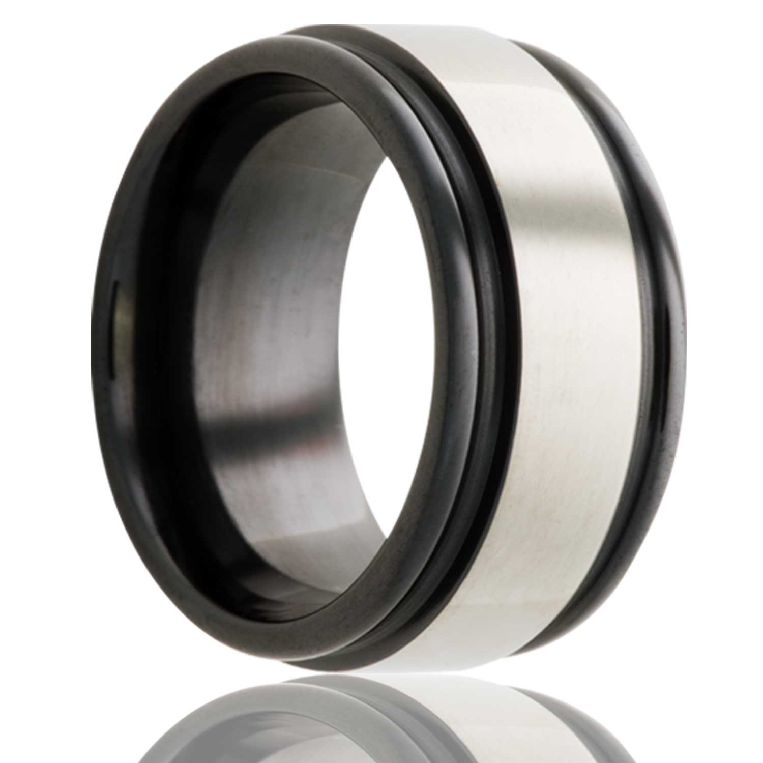 Men's Deep groove Zirconium band, polished center wedding ring