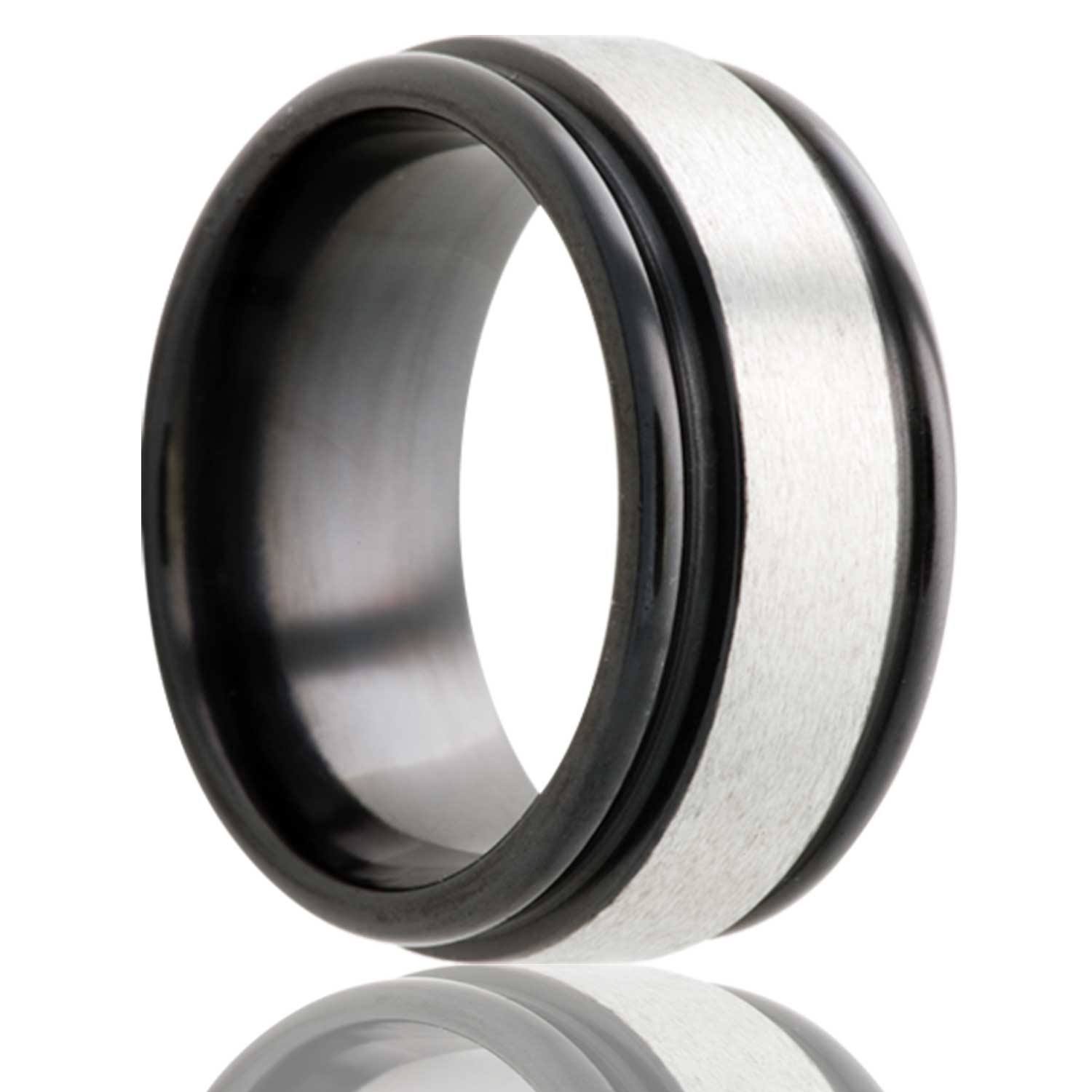 Men's Deep groove Zirconium band, polished with a satin center wedding ring