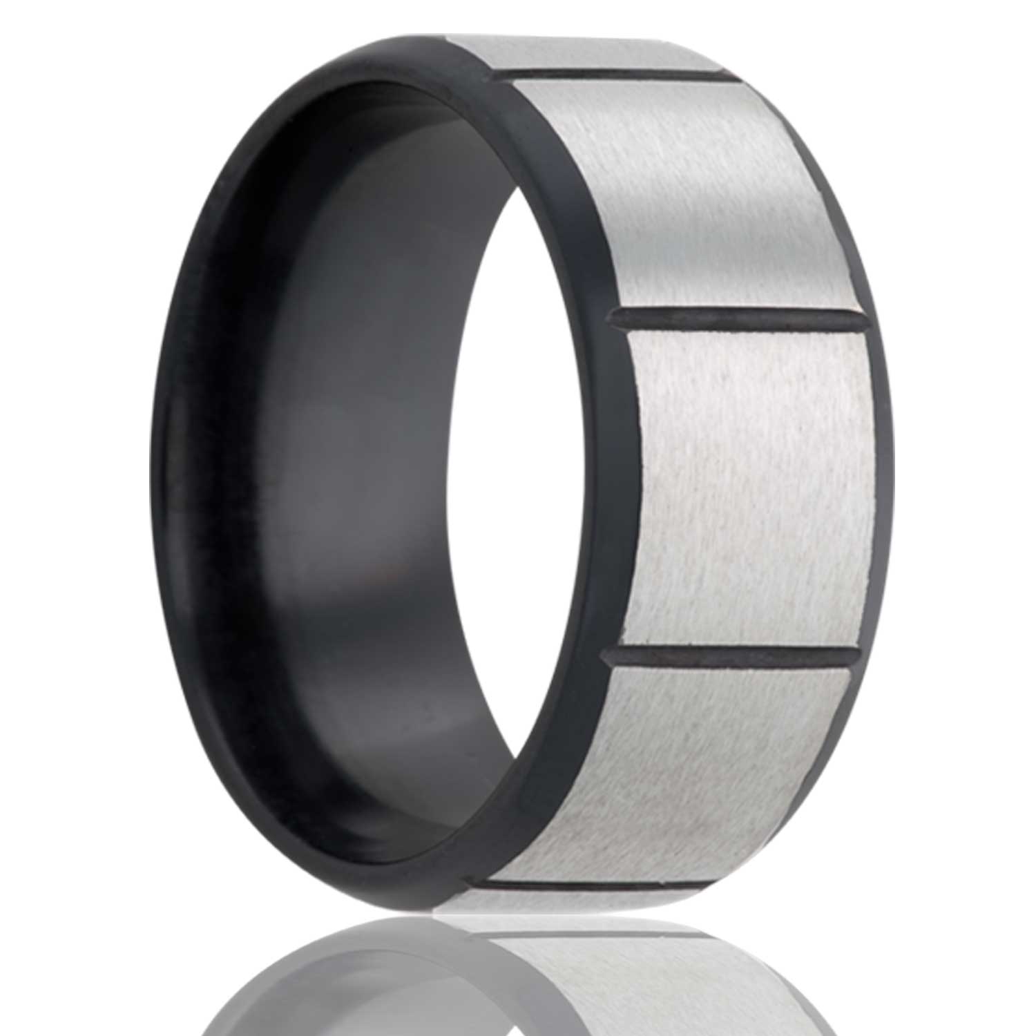 Men's Zirconium ring with silver wedding ring