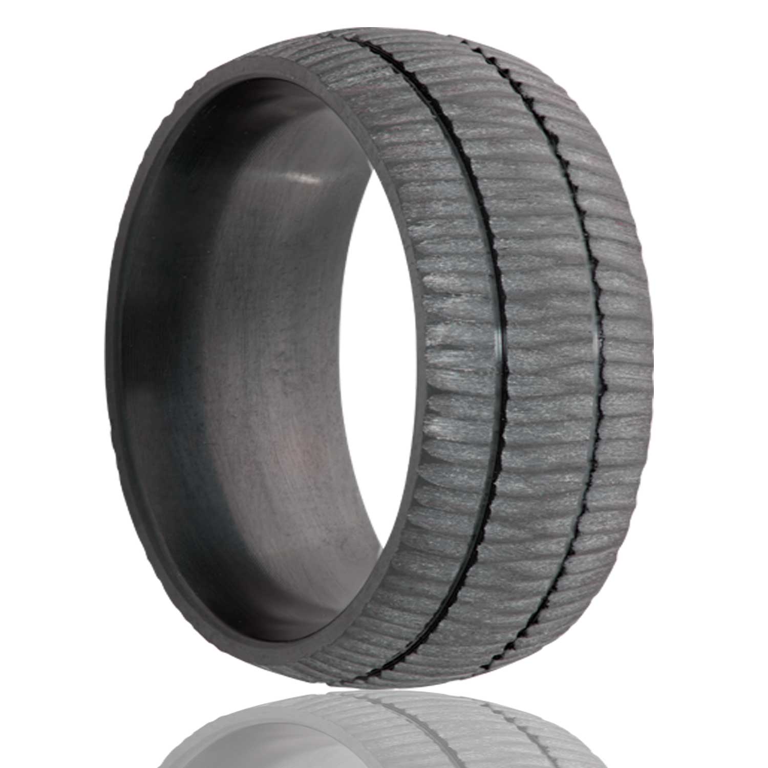 Men's Dome Zirconium band with a treebark finish wedding ring